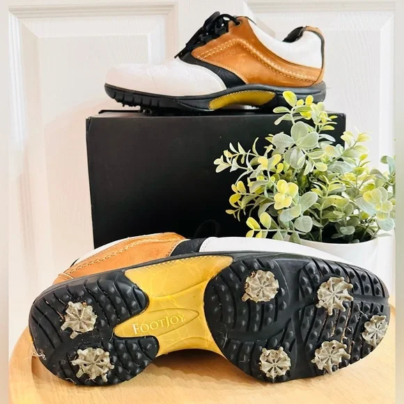 FOOTJOY ~ Contour Series men’s white and tan leather golf shoes size 10.5 - Picture 3 of 7